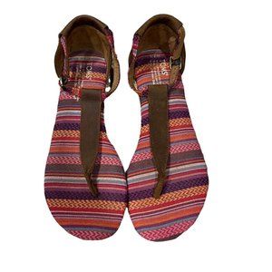 TOMS Women's 7.5 Canvas Thong Sandals Adjustable Ankle Strap Colorful Stripes